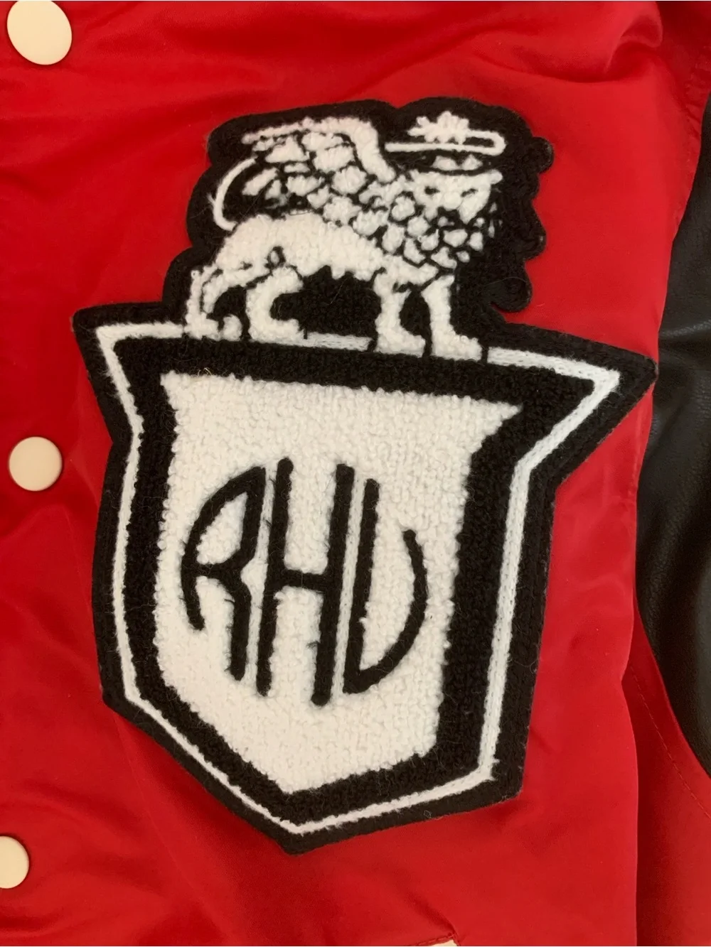 Zara x Rhuigi "RHU" Patches Varsity Bomber Jacket - Red/Cream - Size Small - Picture 5 of 15